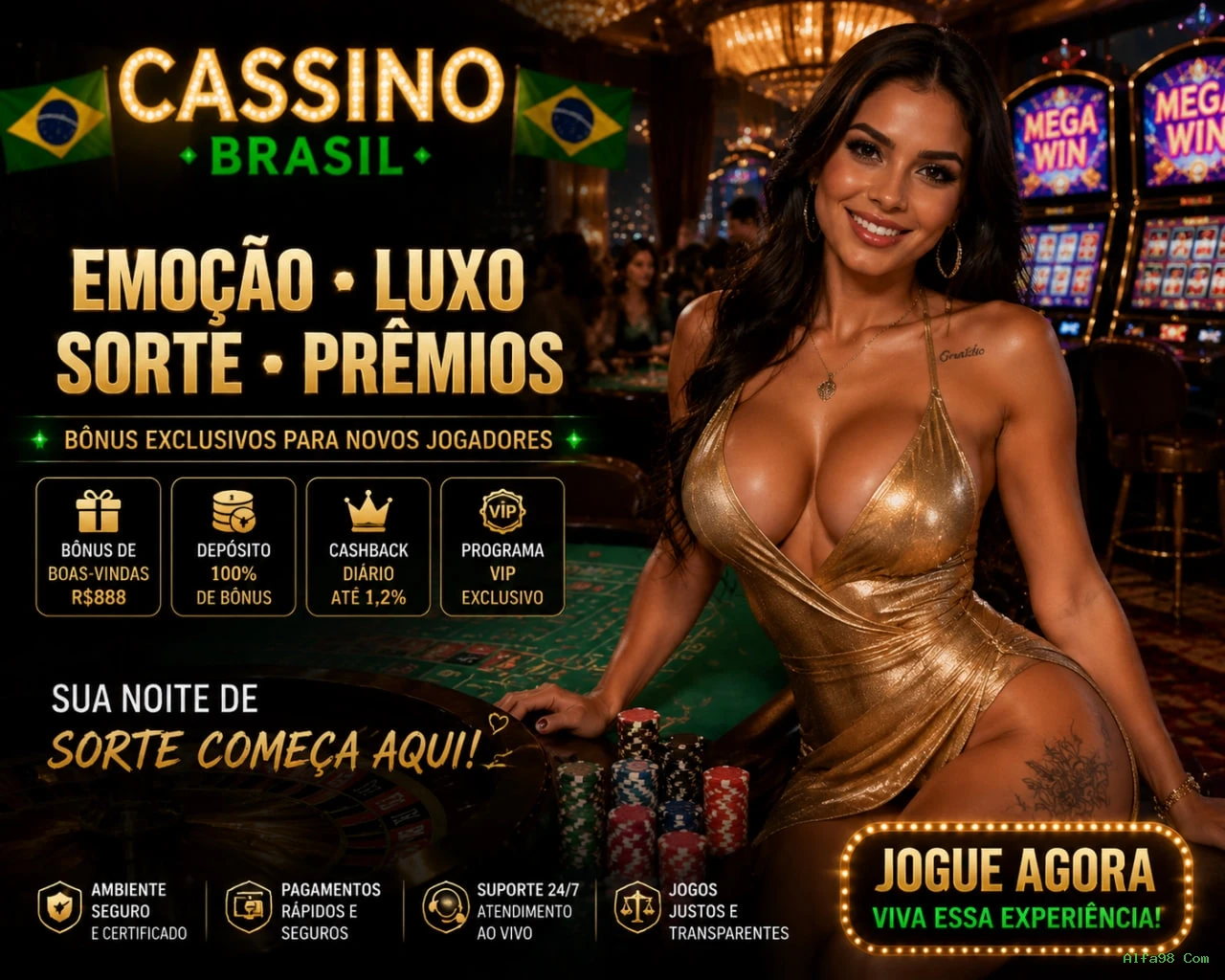 Imagem promocional do cassino online da Alfa98 Com mostrando jogos ao vivo